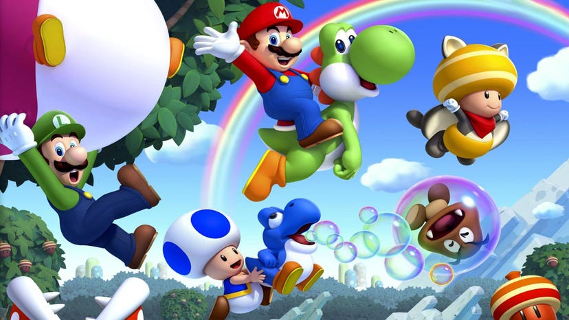 Key art for New Super Mario Bros. U, featuring Mario, Luigi, and two Toads.