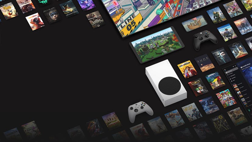 Xbox Game Pass Ultimate artwork showing an Xbox Series S surrounded by Game Pass titles