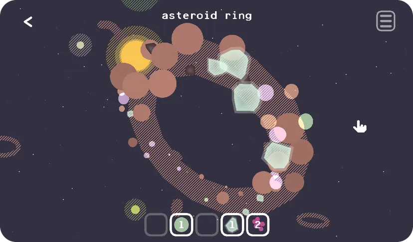 A screenshot from Heliopedia, depicting an asteroid ring