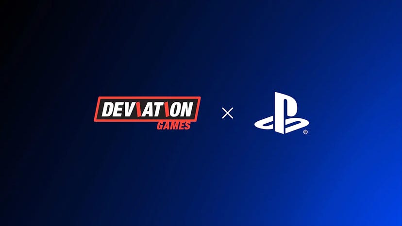 The Deviation Games logo next to the PlayStation logo, signifying their partnership