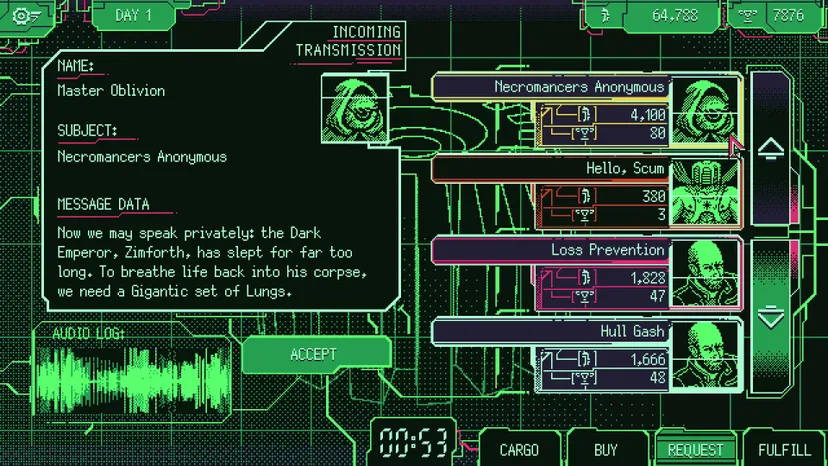 A screenshot from Space Warlord Organ Trading Simulator