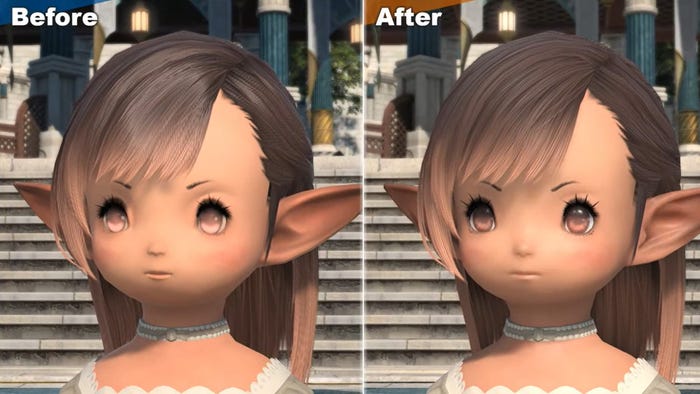 A before/after update comparison of a LaLaFell player character.