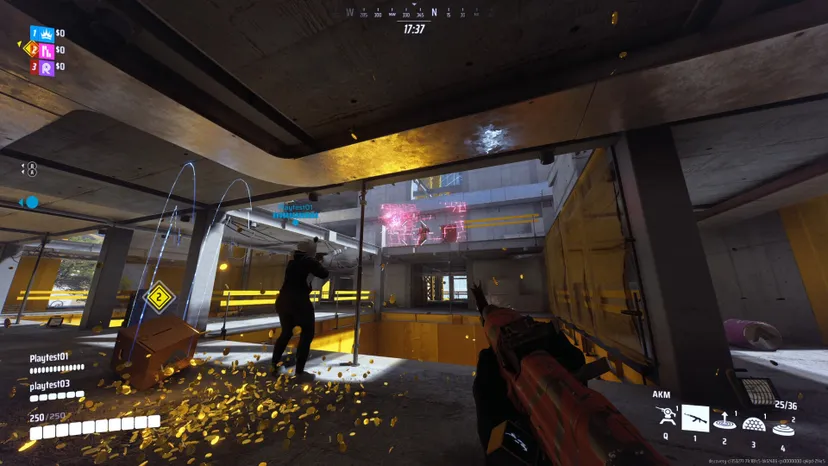 A screenshot from The Finals. A player has exploded into a shower of coins.