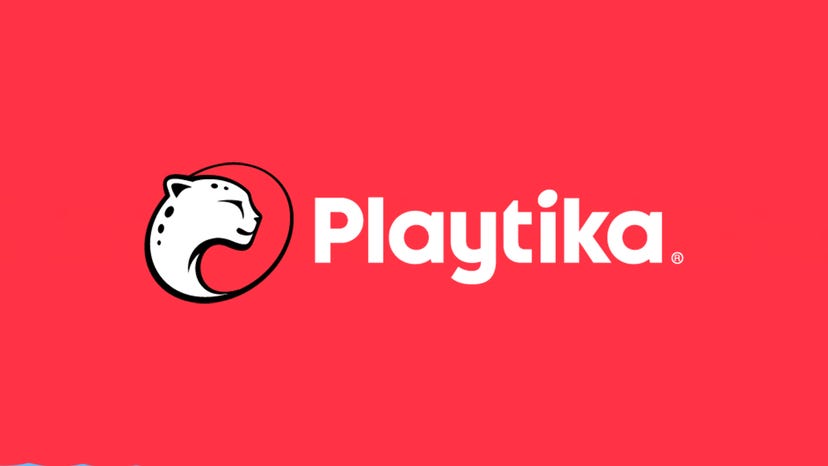 The Playtika logo on a crimson background
