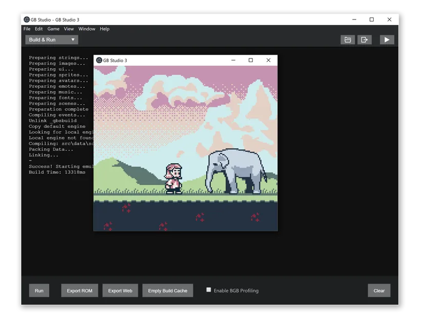 GB Studio character and elephant