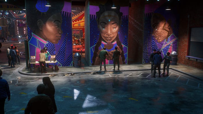 A mural of a Afrofuturist Black women in Marvel's Spider-Man 2.