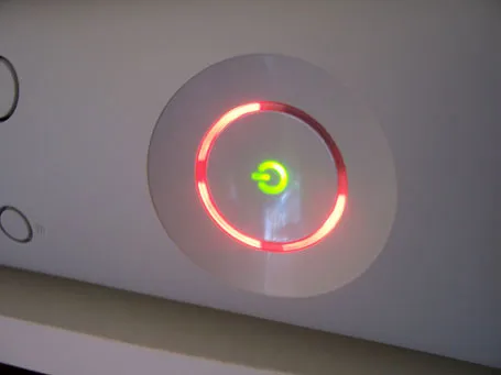 An Xbox360 console displaying the infamous "Red Ring of Death"