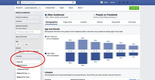 Facebook Advertising Audience Insights interest