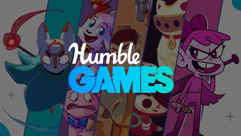 The Humble Games logo on a background comprising screenshots of the publisher's current release slate