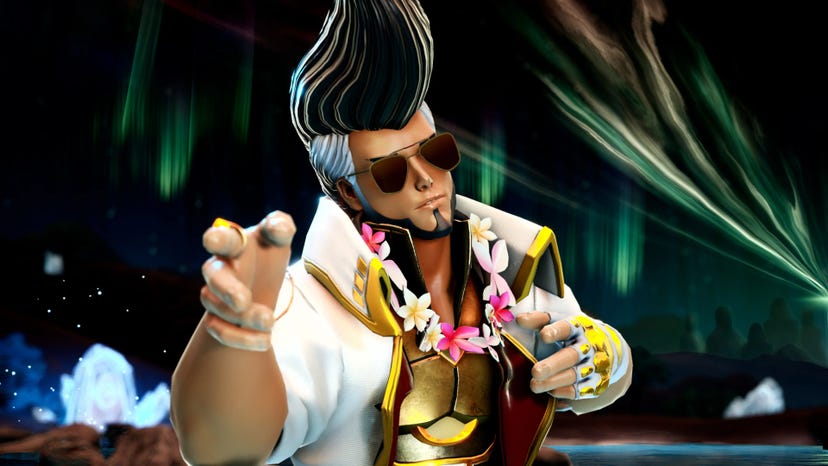 A screenshot from the game God of Rock, depicting an Elvis-inspired character.