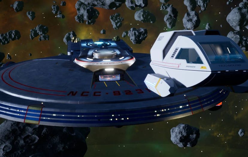 A screenshot of the spaceships from Star Trek: Resurgence
