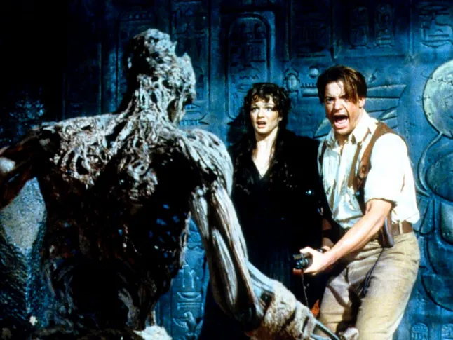Rachel Weisz and George of the Jungle in the comically horrific The Mummy.