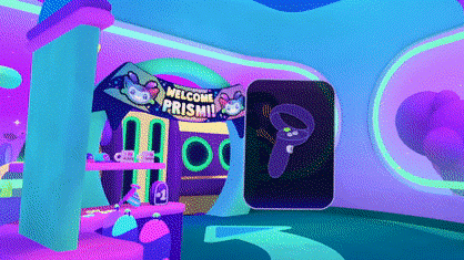 A gif in the game’s Registration lobby where a tutorial graphic follows a player’s view similar to the subtitles pictured in this blog.