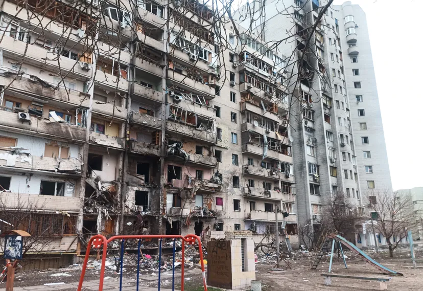 An apartment building gutted by a Russian strike on Kyiv