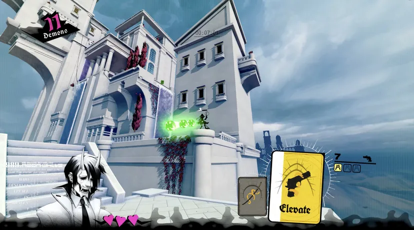 a huge white structure, with a card in the foreground that says elevate