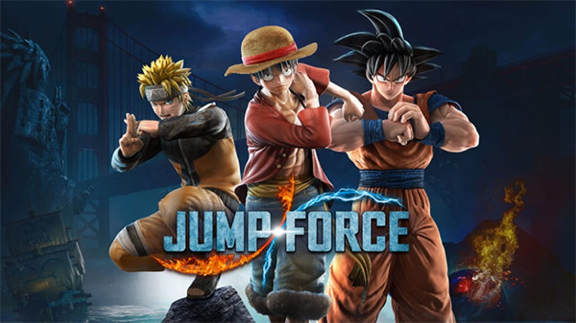 Key art from Jump Force showing off Goku, Naruto, and Monkey D. Luffy
