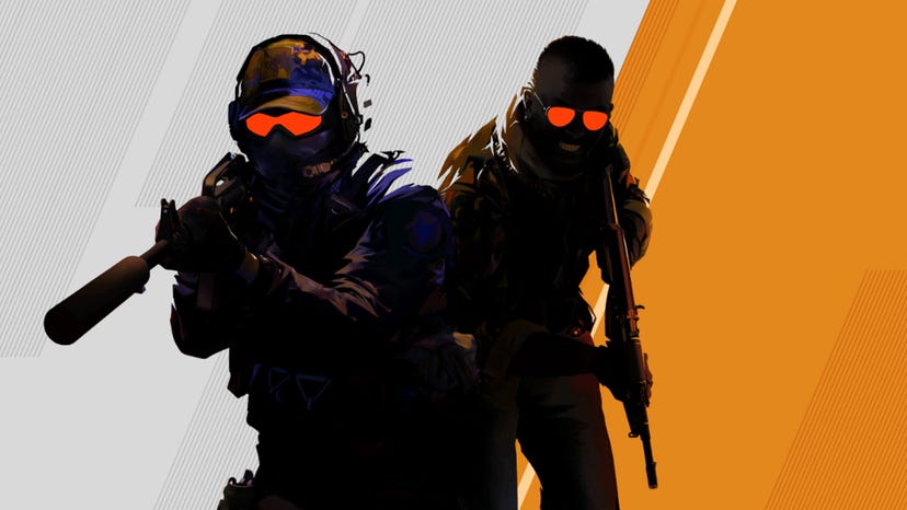 Key art for Valve's Counter-Strike 2 showing two soldiers lit by an orange-and-white background.