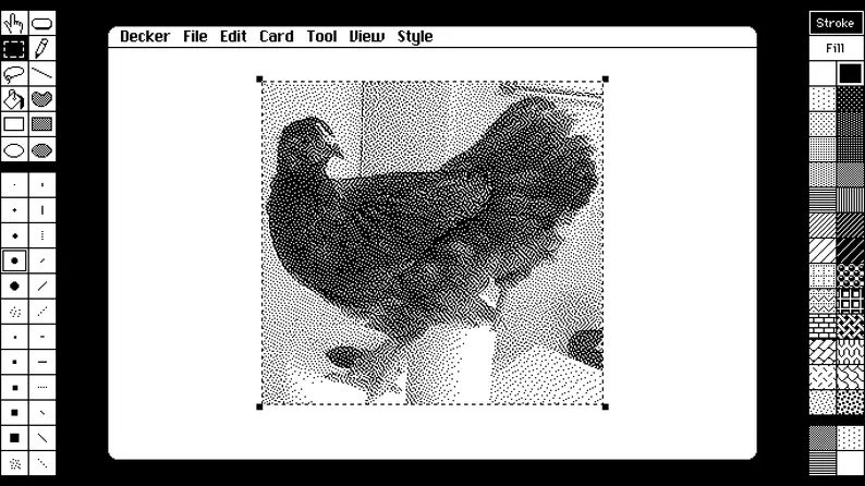Decker image user interface with a low resolution picture of a chicken