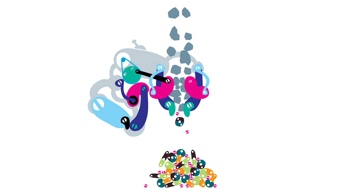 An early conceptual sketch of a colorful machine