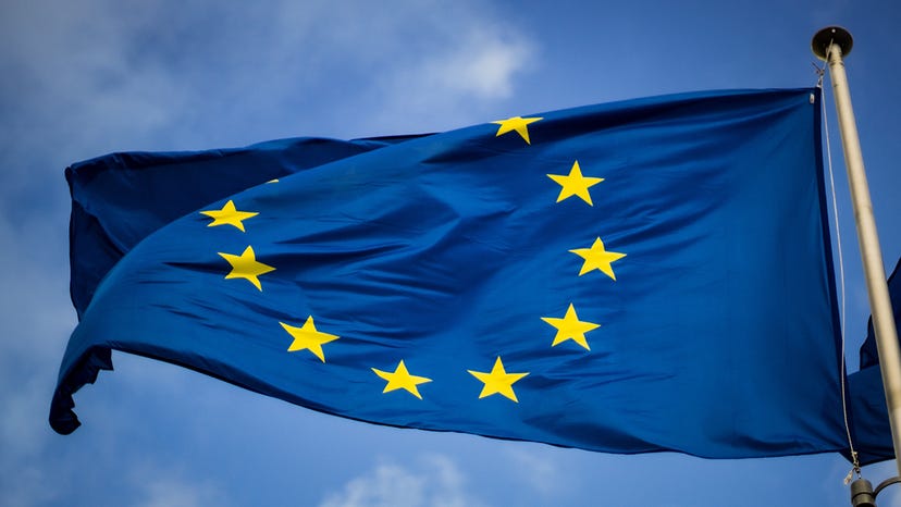 A close-up shot of the European Union flag