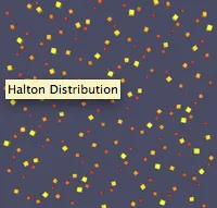 Object Coordinates in range 0.0 to 1.0 from Base 2 (X) and Base 3 (Y) Halton Sequences