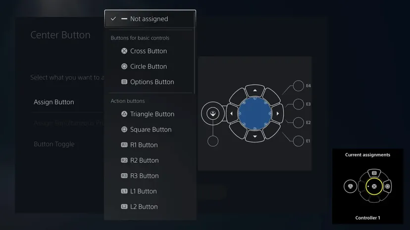 An example of button mapping on the Access controller
