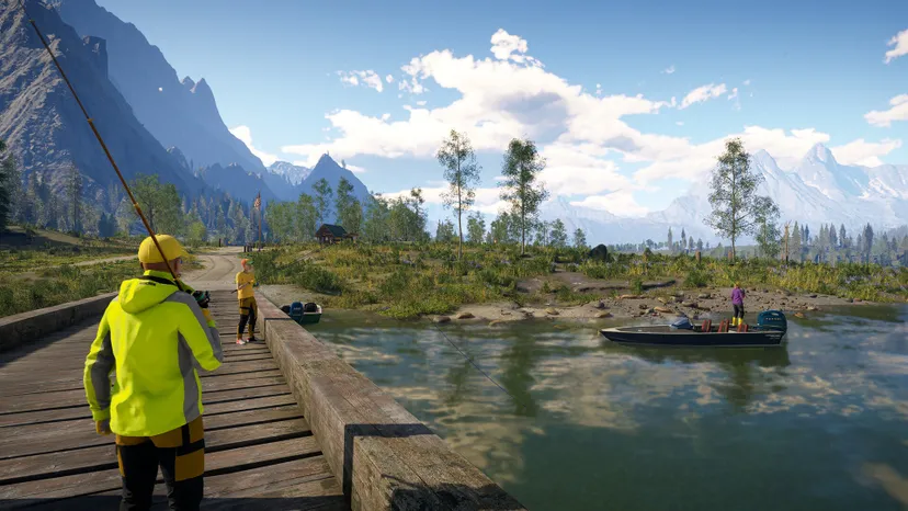 Players gather by the water in Call of the Wild: The Angler