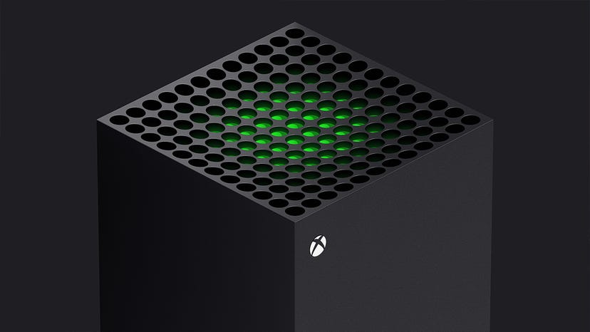 A photograph of an Xbox Series X