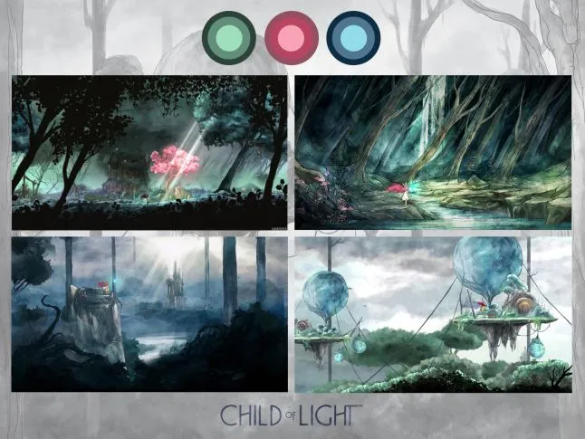 Gathered screenshots for colour analysis, Child of Light.