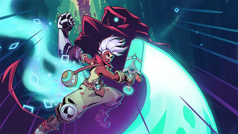 Key art from Convergence: A League of Legends story. A hooded figure looms large over protagonist Ekko.