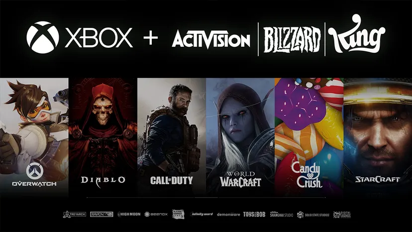 Artwork announcing the Microsoft and Activision Blizzard merger