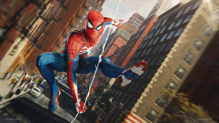 Spider-Man swinging through NYC