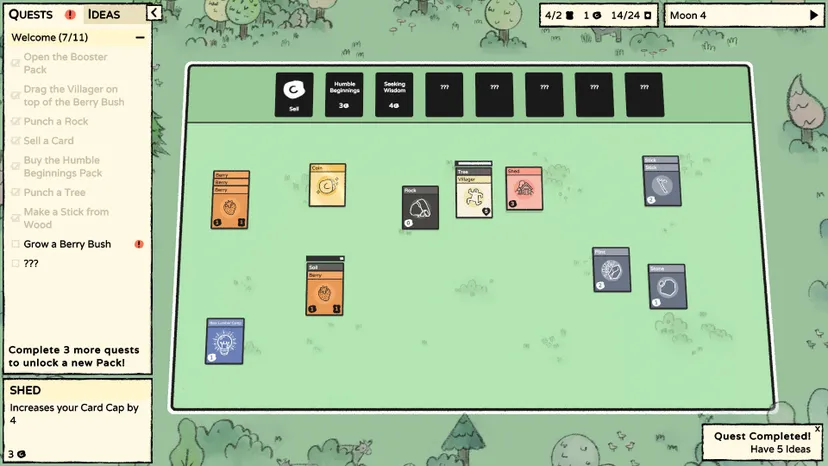 A screenshot from Stacklands, a card-based city builder