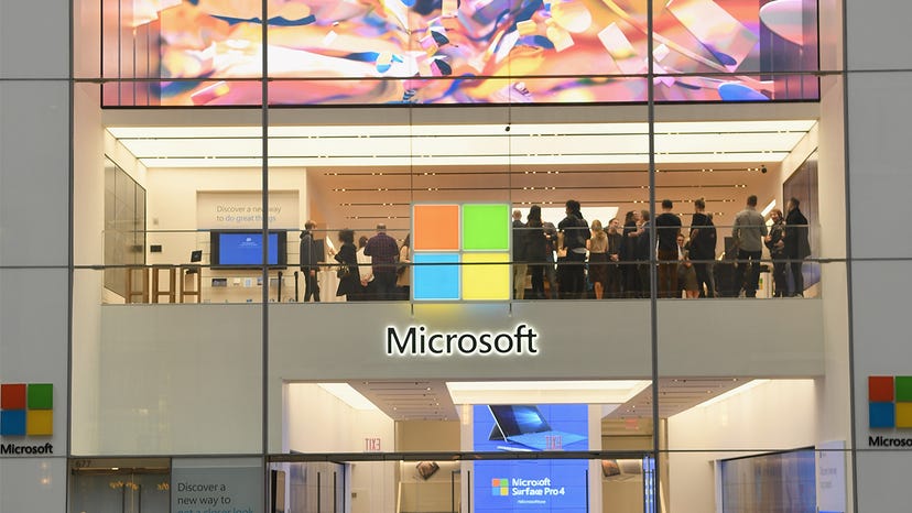 Interior of the Microsoft Store inside New York's Rockefeller Center.
