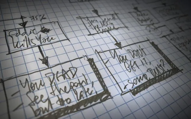 Photo of a flowchart made with pencil on graph paper.