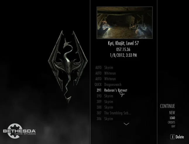 Save game screen from Skyrim