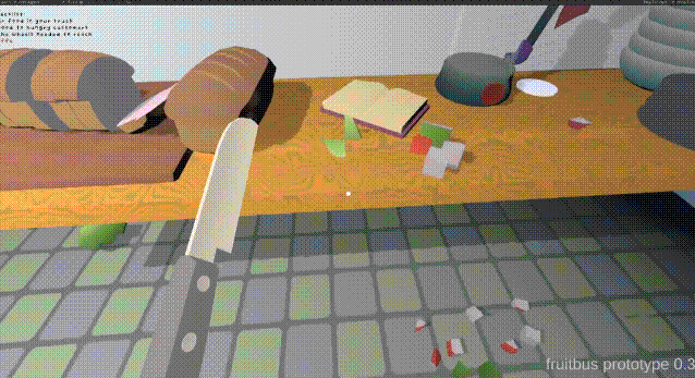 A player making a smoothie in an early Fruitbus prototype