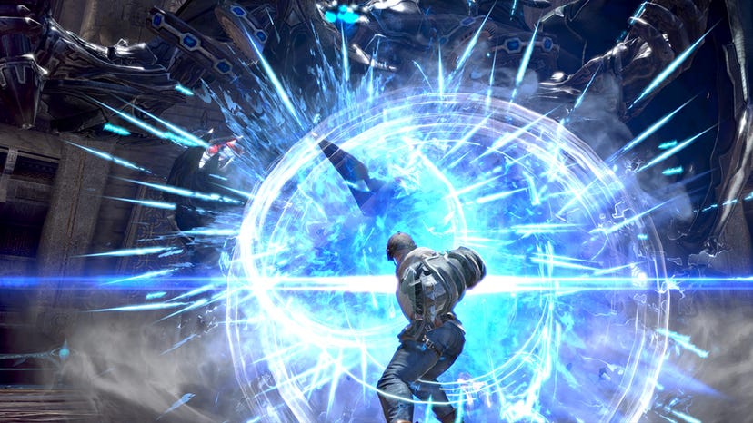 A player battling a magical foe in Tera