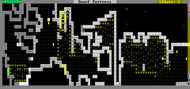 A screenshot from the old, 2D version of Dwarf Fortress.