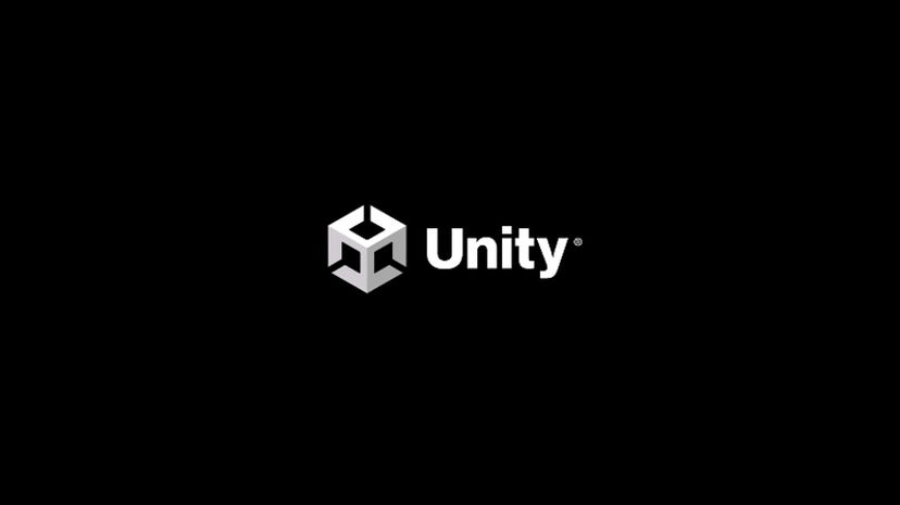 The Unity logo on a black background
