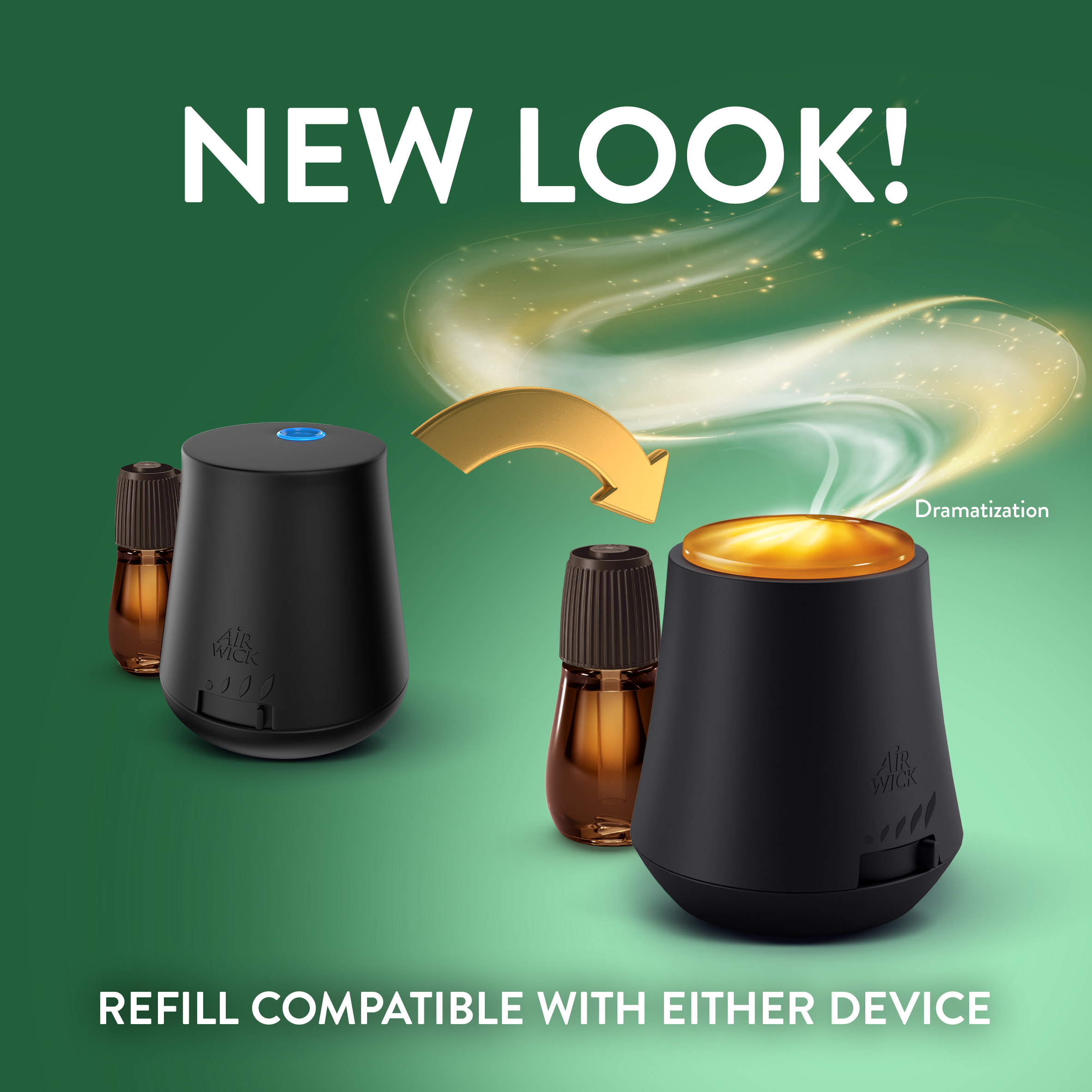 new look of essential mist diffuser. Refill compatible for either device