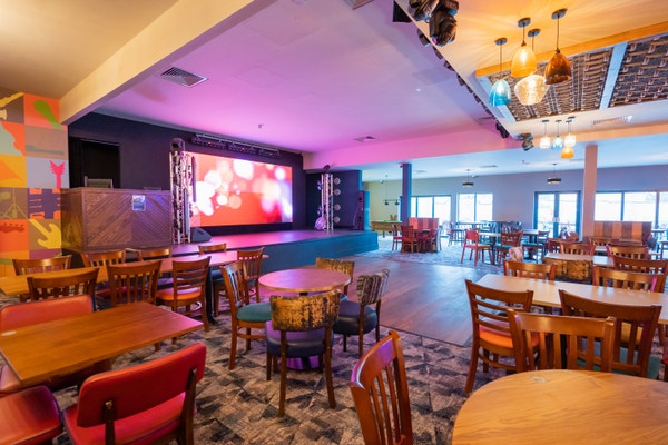 The entertainment area and stage at Golden Sands Holiday Park in Devon