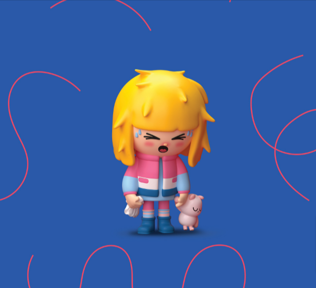 Cartoon girl with mask sneezing