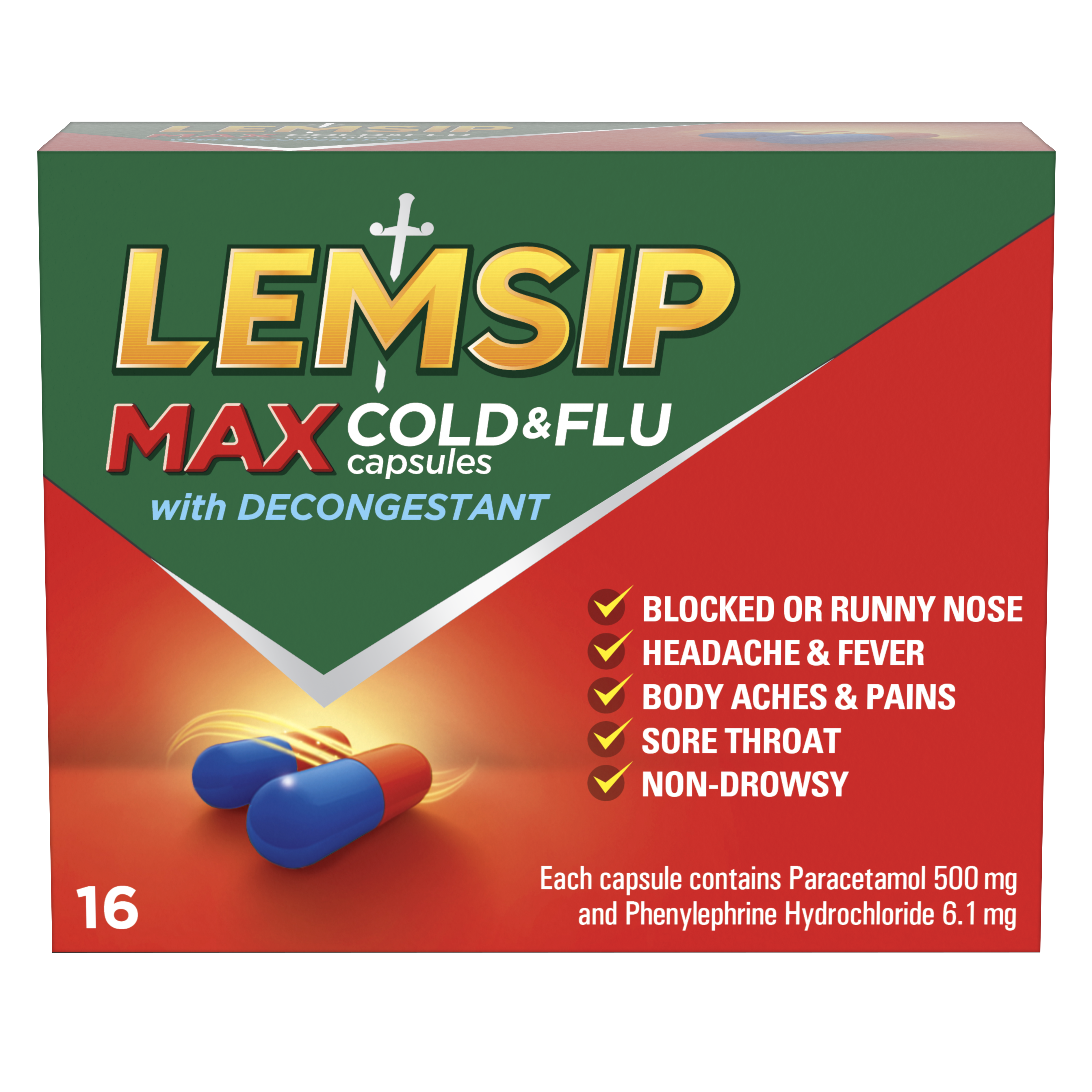 Lemsip Max Cold & Flu Decongestant Capsules 20pk   Lemsip NZ