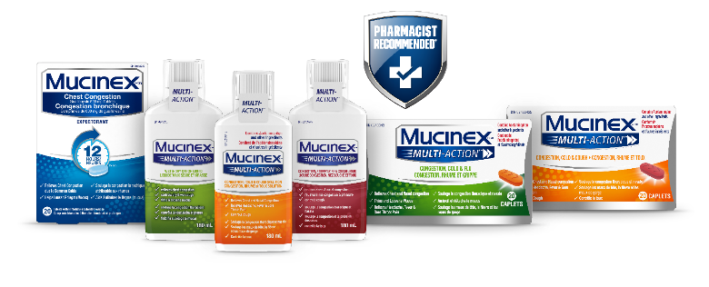 Mucinex family packshots with Pharmacist Recommended badge