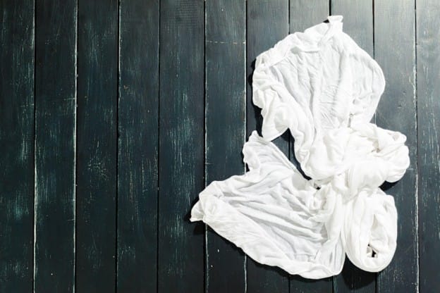 A top-down view of a wrinkled shirt.