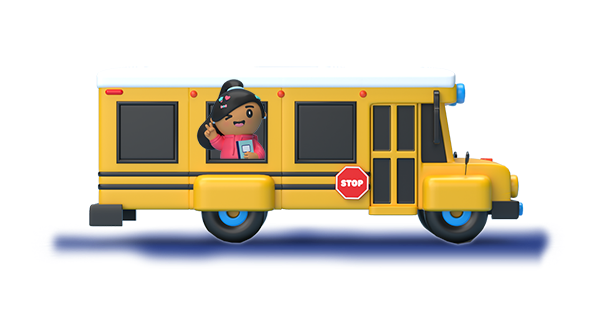 Cartoon child waving from bus
