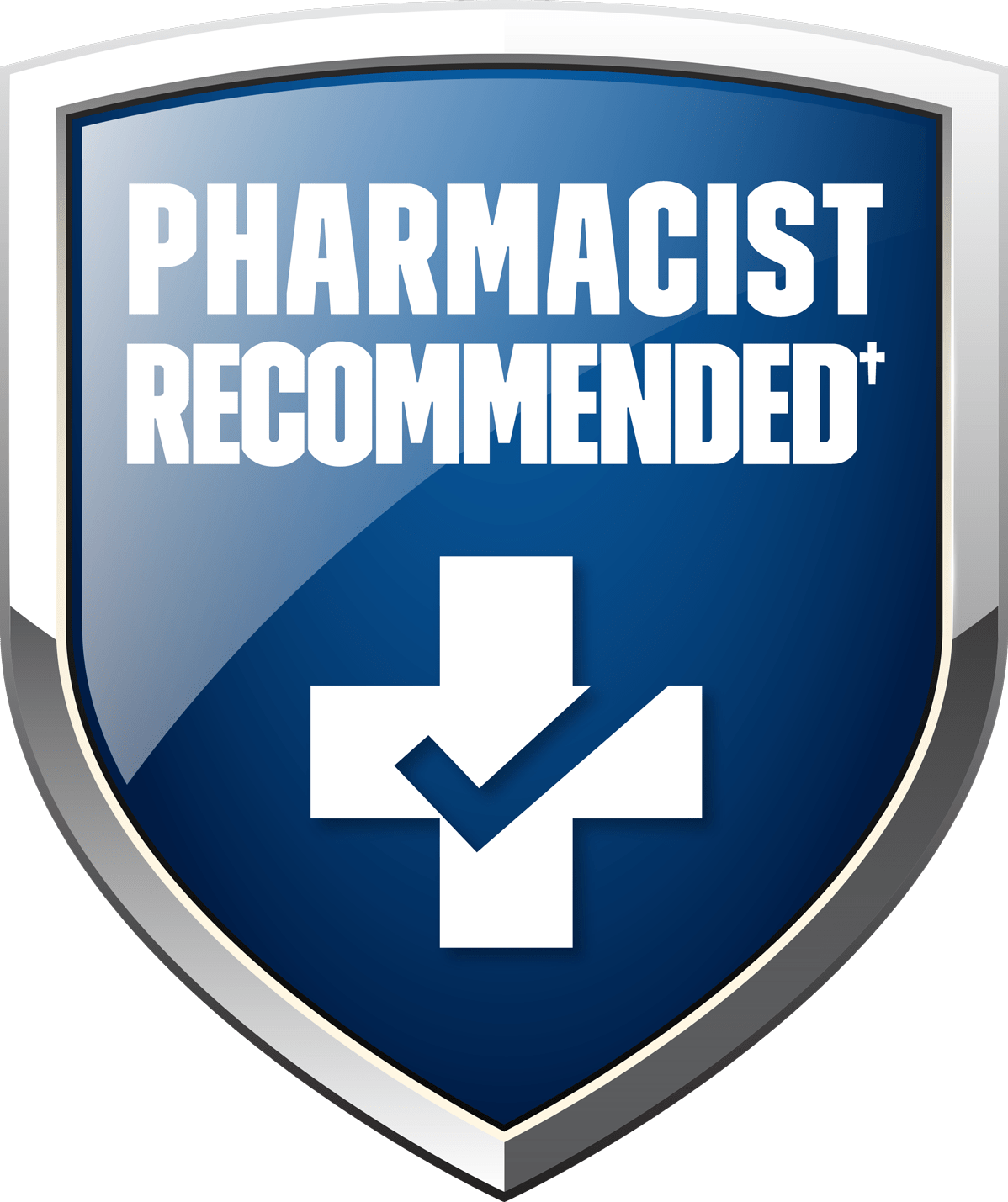 Pharmacist Recommended blue badge icon.