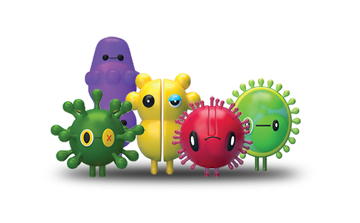 Cartoon germs standing in a line