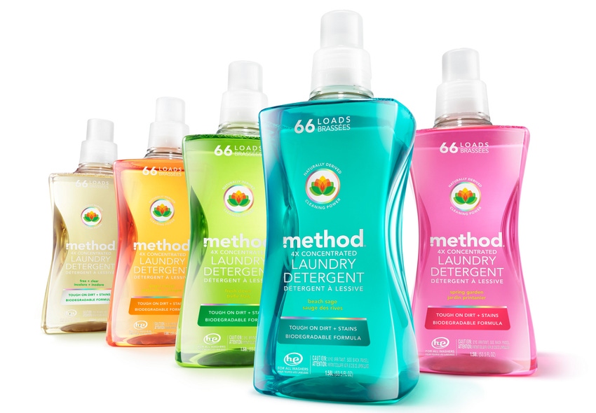 Method detergent pops in 100% post-consumer recycled PET bottle